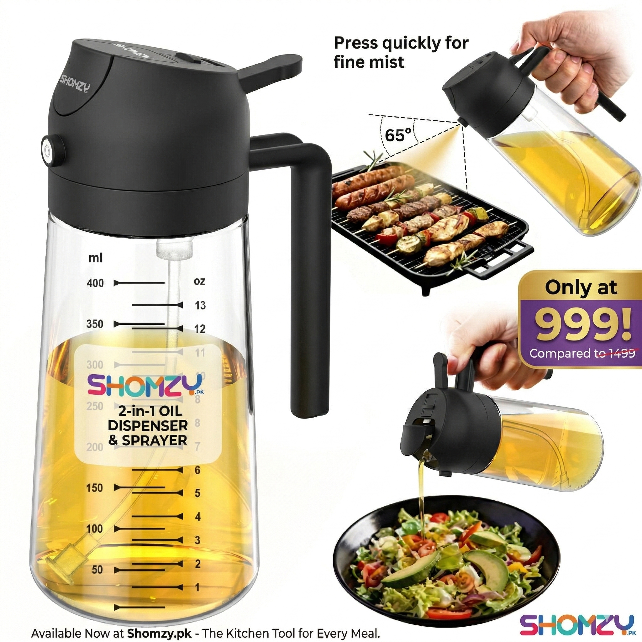 2-in-1 Oil Dispenser Bottle & Sprayer – Kitchen Olive Oil Spray Bottle with Pour Spout