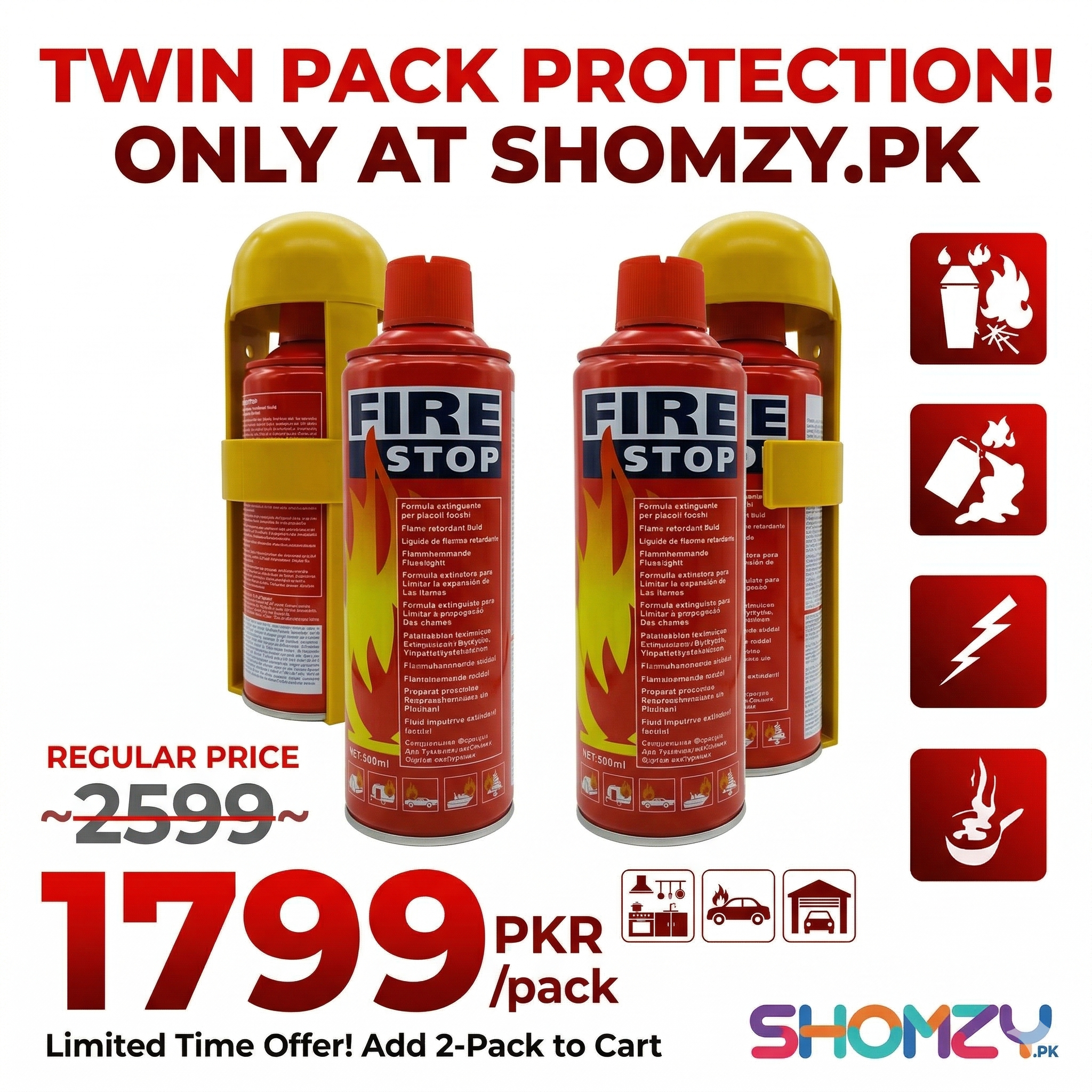 Pack of 2 Fire Stop Extinguisher Spray 500 Ml