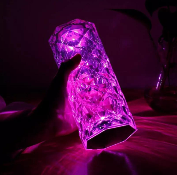 LED Rose Diamond Crystal Table Lamp – 16-Color Touch & Remote Control, USB Rechargeable Mood Light for Bedroom, Living Room & Party Decor