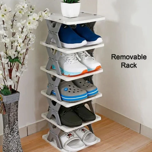 5-Layer Stackable Shoe Rack: Effortless Assembly, Space-Saving Shoe Organizer, and Durable Plastic Shoe Cabinet