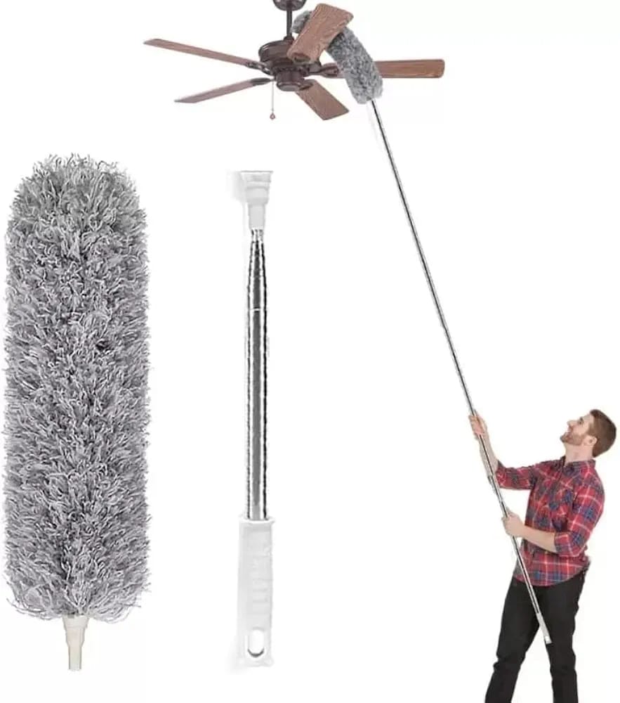 Extendable Microfiber Cleaning Duster for Ceiling Fans – Flexible Fan Mop & Dust Cleaner with Long Handle for Home, Office & Car (Grey, Large)