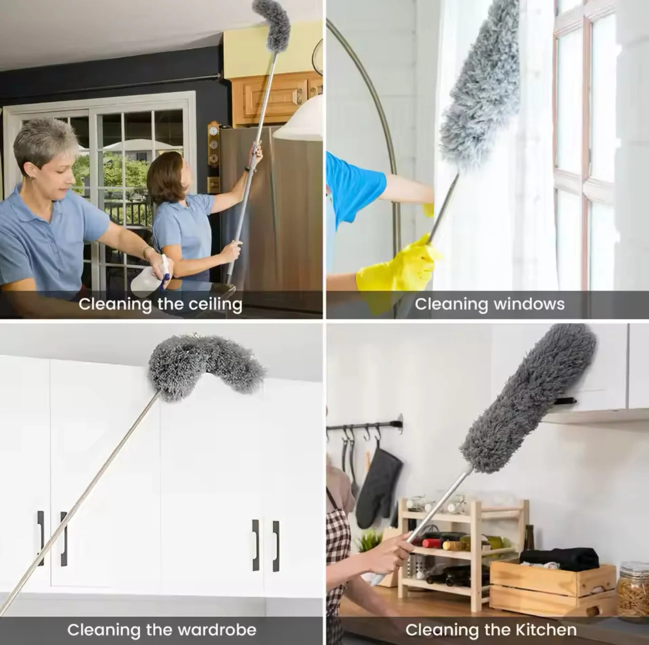 Extendable Microfiber Cleaning Duster for Ceiling Fans – Flexible Fan Mop & Dust Cleaner with Long Handle for Home, Office & Car (Grey, Large)