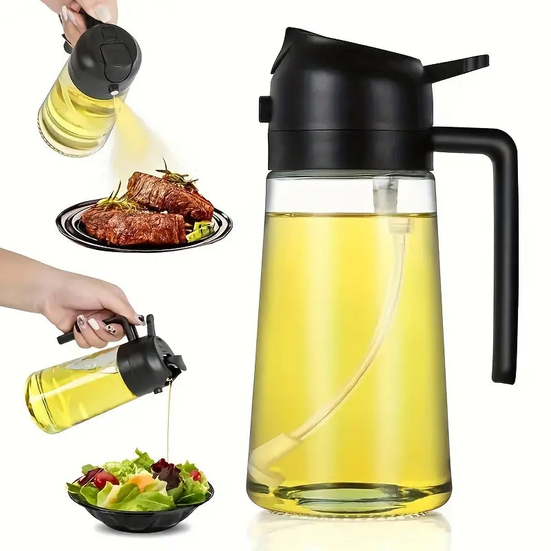2-in-1 Oil Dispenser Bottle & Sprayer – Kitchen Olive Oil Spray Bottle with Pour Spout