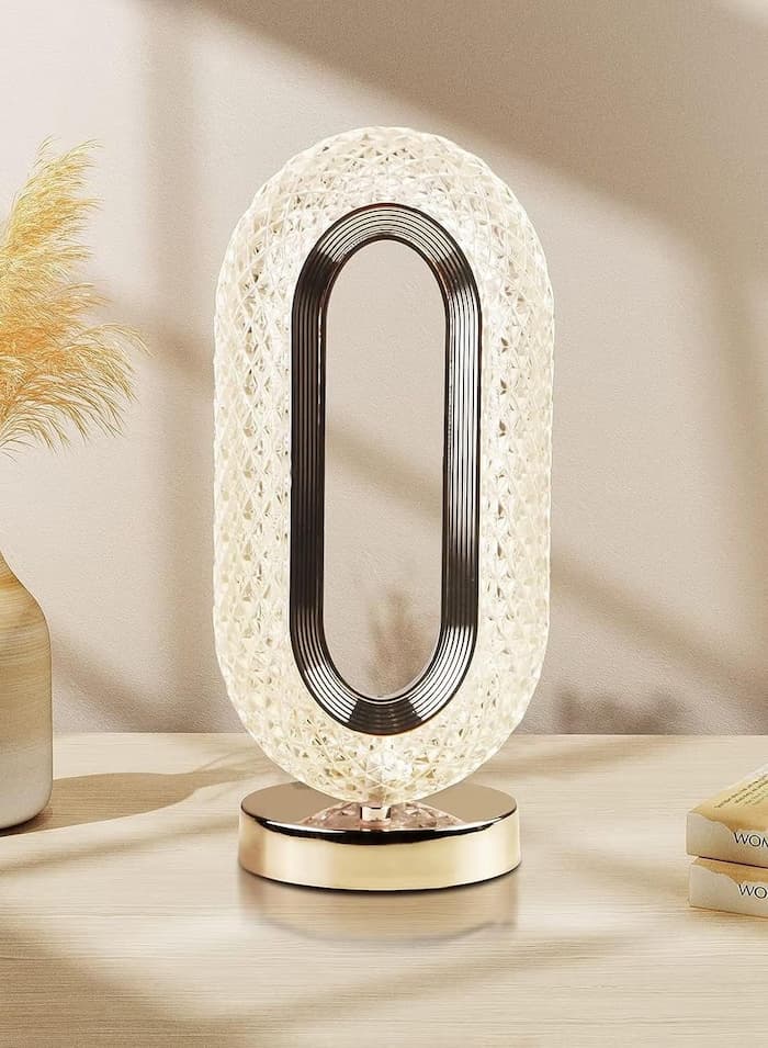 Rechargeable Crystal Table Lamp Luxury Oval Shape with 3-Color Touch Control LED