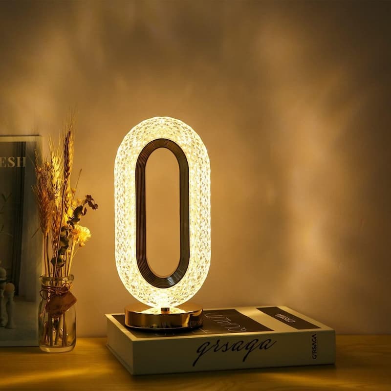 Rechargeable Crystal Table Lamp Luxury Oval Shape with 3-Color Touch Control LED